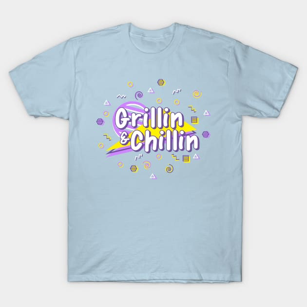 Grillin & Chillin - 90s BBQ Cookout Triangle Pattern T-Shirt by FatCatSwagger